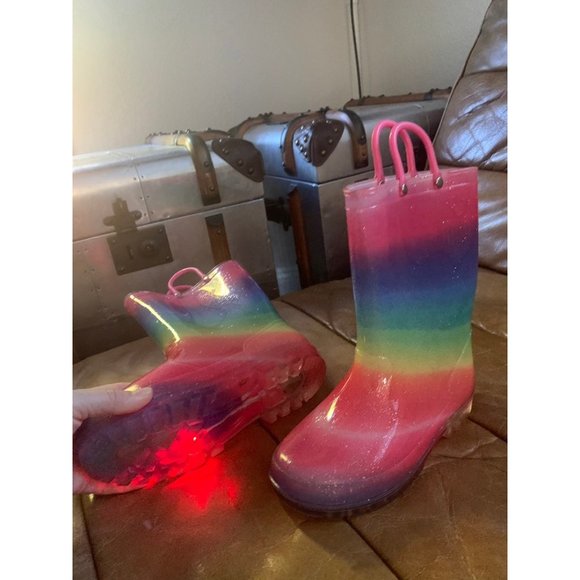 Rain Boots rainbow light up rainboots kids child size 2 - Picture 4 of 10